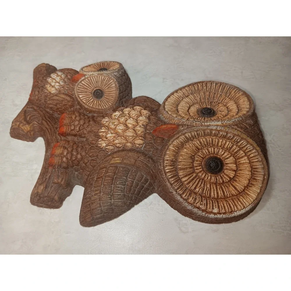 MCM Owl Foam Craft Family Perched 1981 Mid Century KITSCHY Wall Hanging